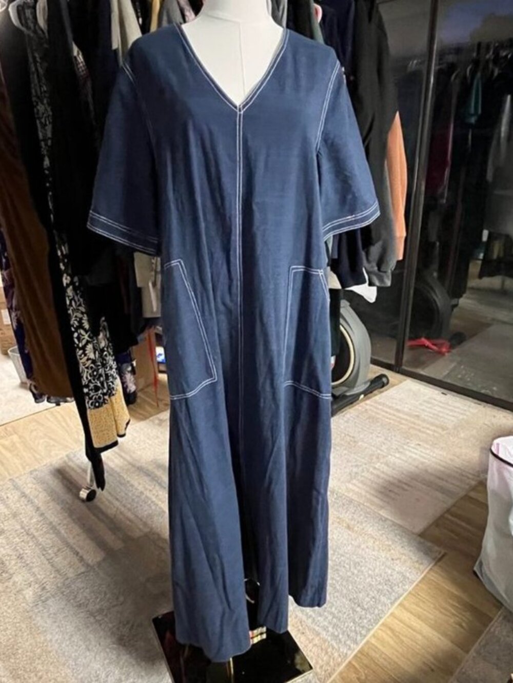 Petal & Pup Kade Midi Dress Blue Cotton Tie Waist Pockets US M - Picture 5 of 11